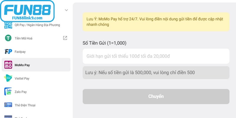 Lưu ý quan trọng khi nạp tiền FUN88 cho bạn 